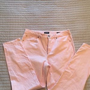 Pink, brushed denim ankle pants